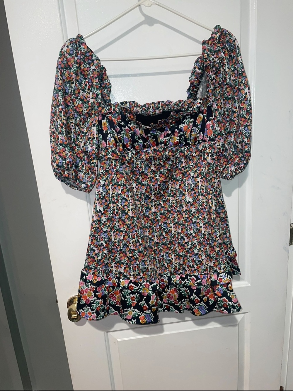 New! For Love And Lemons Hudson Black Floral Puff-Sleeve Mini Dress 🌸 Medium - Picture 11 of 13